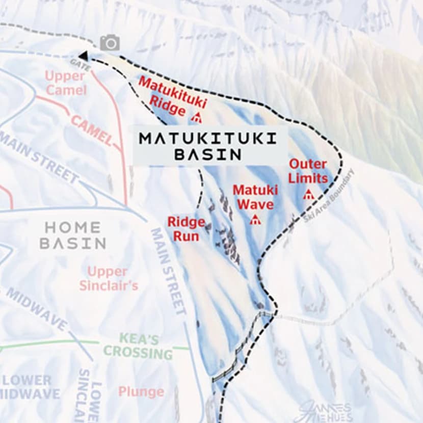 Trail Map for the Matukituki Basin of Treble Cone Ski Resort.