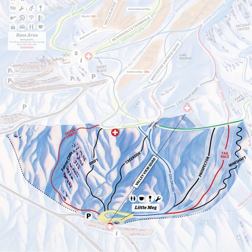 Trail Map for the Valley View Basin of Cardrona Alpine Resort.