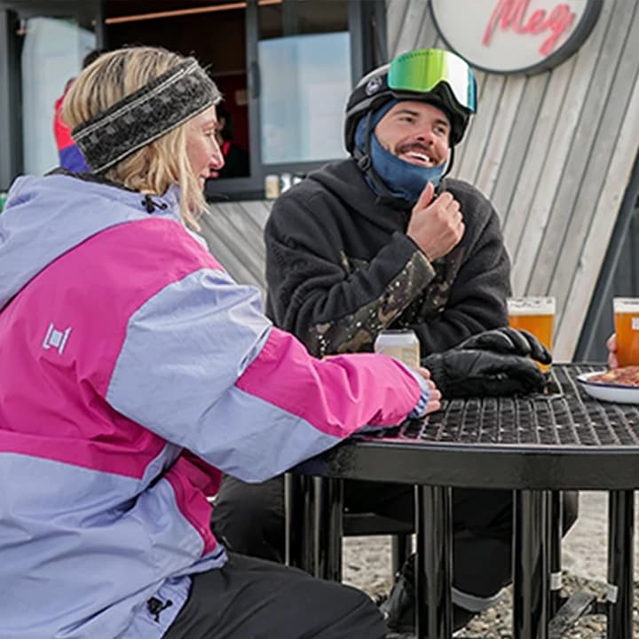 Two friends stop for some drinks at Lil Meg, Cardrona.