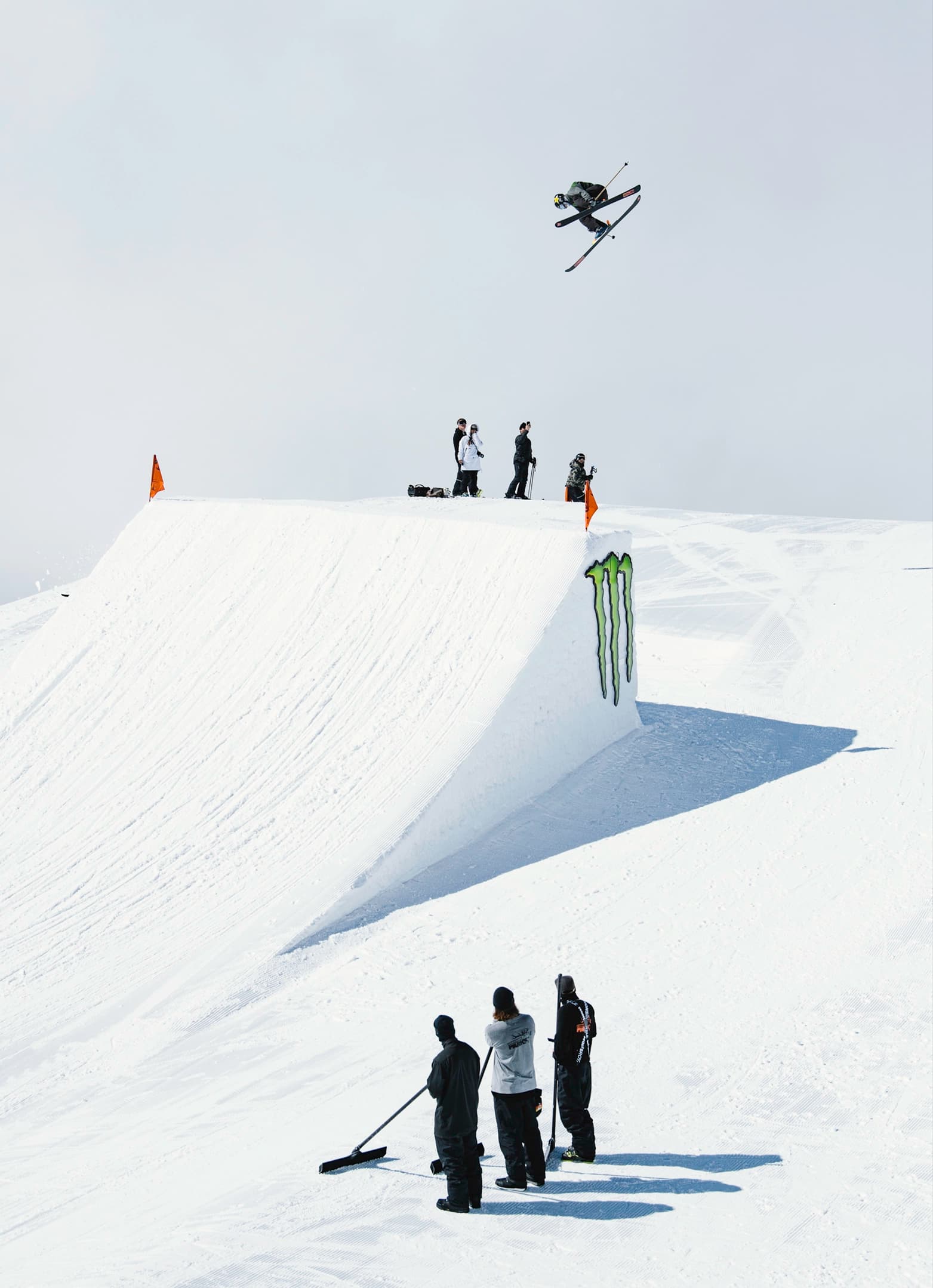 Athlete soaring above a Monster-branded jump during the NZ Freestyle Nationals.