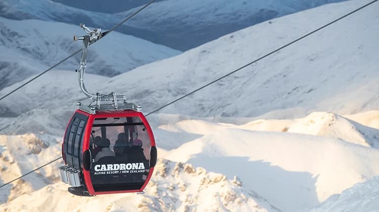 A gondola cabin takes customers to the top of the Cardrona ski field.
